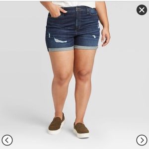Women’s Plus Size High Rise Distressed Jean Shorts